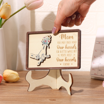 4 names - Hand-in-Hand Custom Wooden Plaque for Mom - Personalized Mother's Day Wooden Plaque