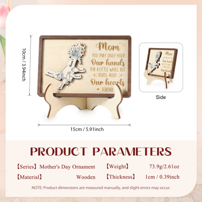 5 names - Hand-in-Hand Custom Wooden Plaque for Mom - Personalized Mother's Day Wooden Plaque