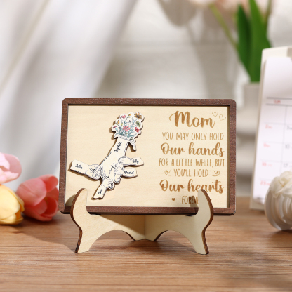 5 names - Hand-in-Hand Custom Wooden Plaque for Mom - Personalized Mother's Day Wooden Plaque