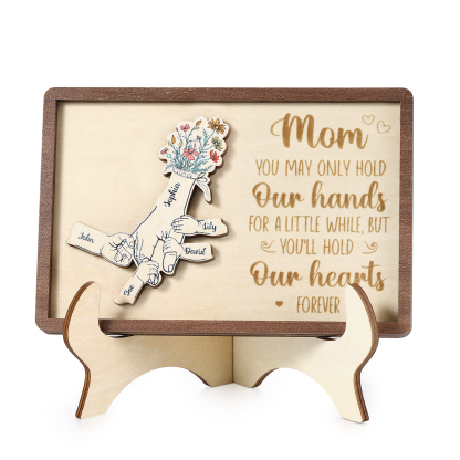 5 names - Hand-in-Hand Custom Wooden Plaque for Mom - Personalized Mother's Day Wooden Plaque