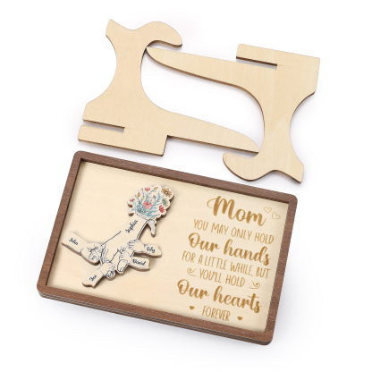 5 names - Hand-in-Hand Custom Wooden Plaque for Mom - Personalized Mother's Day Wooden Plaque