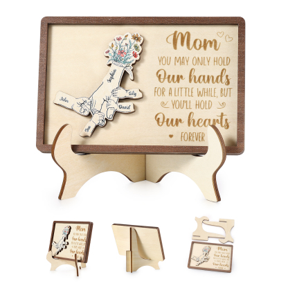 5 names - Hand-in-Hand Custom Wooden Plaque for Mom - Personalized Mother's Day Wooden Plaque