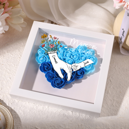 2 Names - Custom 3D Flower Shadow Plaque - Personalized Gift Decor with Names & Texts - Mother's Day, Grandma, Wife Plaque