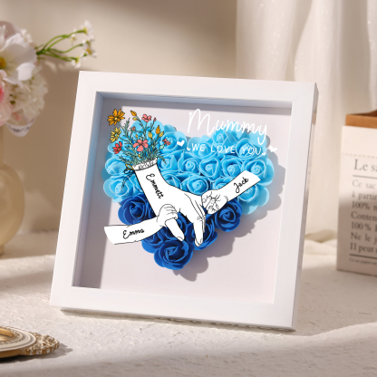 3 Names - Custom 3D Flower Shadow Plaque - Personalized Gift Decor with Names & Texts - Mother's Day, Grandma, Wife Plaque