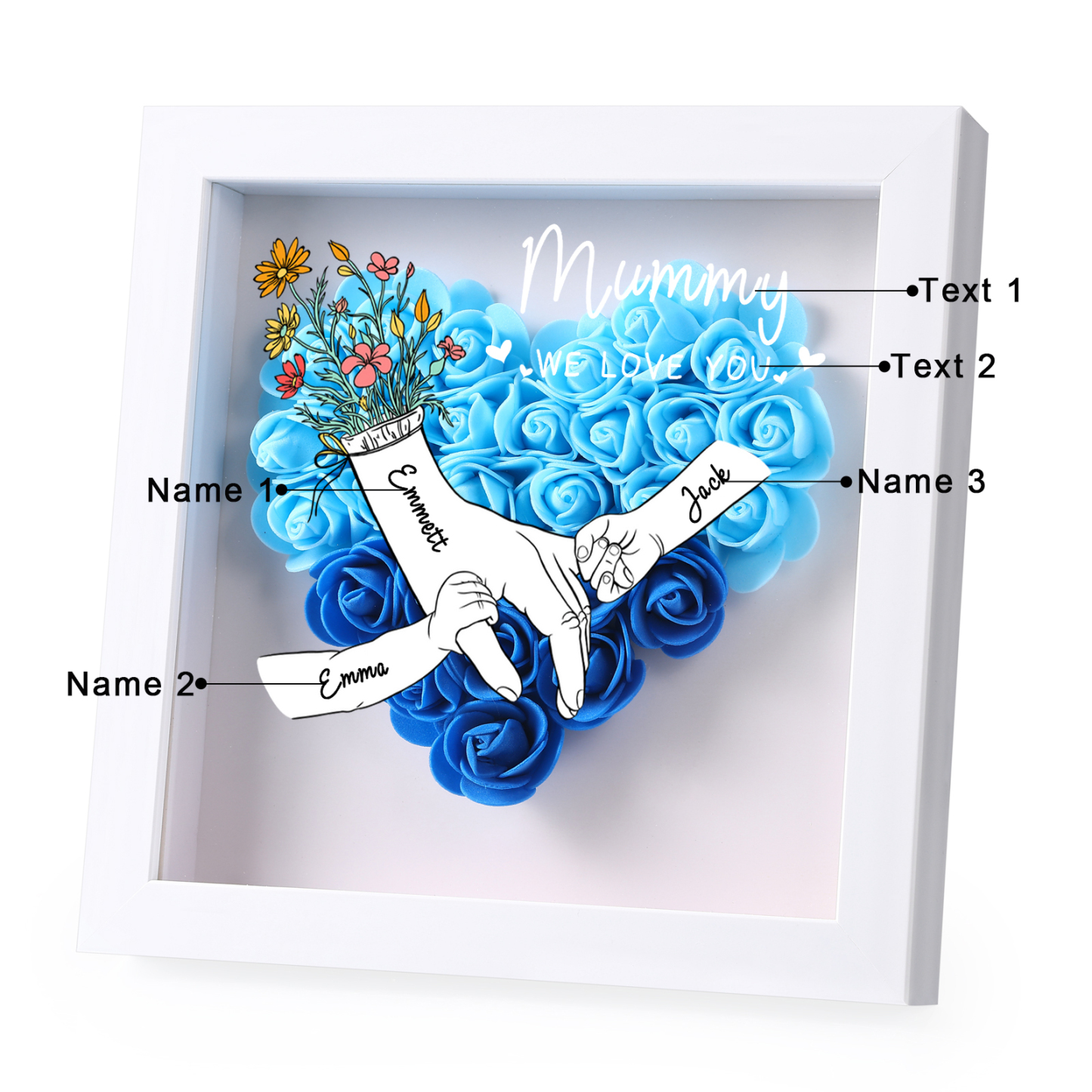 3 Names - Custom 3D Flower Shadow Plaque - Personalized Gift Decor with Names & Texts - Mother's Day, Grandma, Wife Plaque