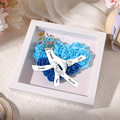 5 Names - Custom 3D Flower Shadow Plaque - Personalized Gift Decor with Names & Texts - Mother's Day, Grandma, Wife Plaque