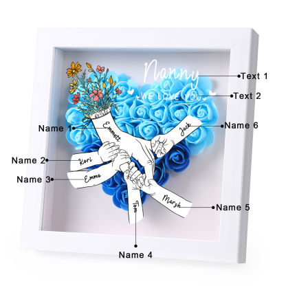 6 Names - Custom 3D Flower Shadow Plaque - Personalized Gift Decor with Names & Texts - Mother's Day, Grandma, Wife Plaque