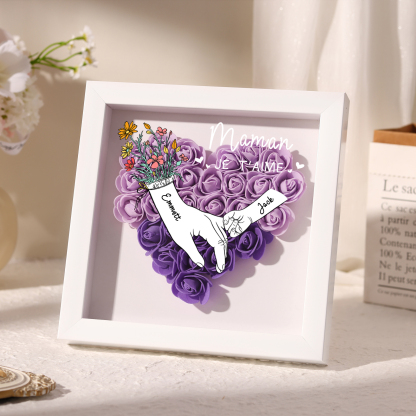 2 Names - Custom 3D Flower Shadow Plaque - Personalized Gift Decor with Names & Texts - Mother's Day, Grandma, Wife Plaque