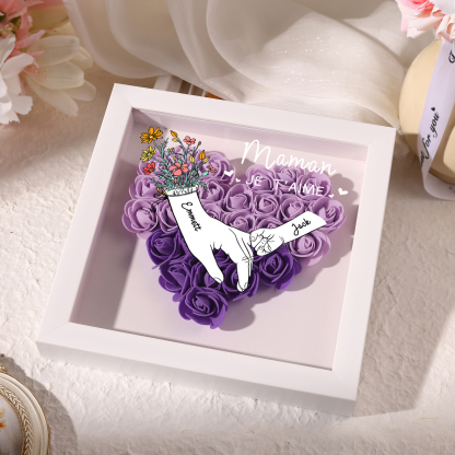 2 Names - Custom 3D Flower Shadow Plaque - Personalized Gift Decor with Names & Texts - Mother's Day, Grandma, Wife Plaque