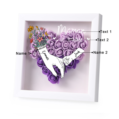 2 Names - Custom 3D Flower Shadow Plaque - Personalized Gift Decor with Names & Texts - Mother's Day, Grandma, Wife Plaque