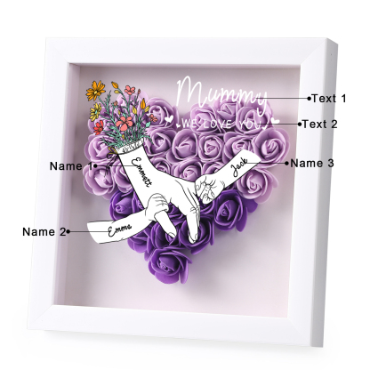 3 Names - Custom 3D Flower Shadow Plaque - Personalized Gift Decor with Names & Texts - Mother's Day, Grandma, Wife Plaque