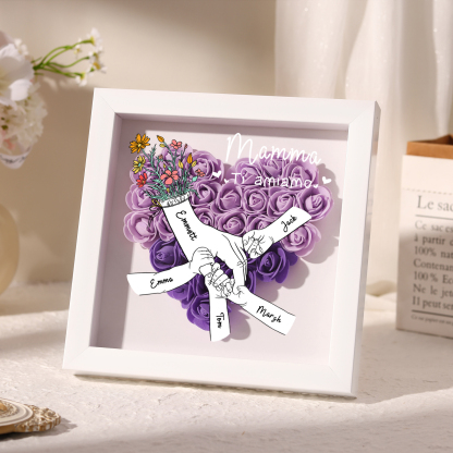 5 Names - Custom 3D Flower Shadow Plaq - Personalized Gift Decor with