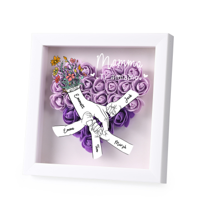 5 Names - Custom 3D Flower Shadow Plaque - Personalized Gift Decor with Names & Texts - Mother's Day, Grandma, Wife Plaque