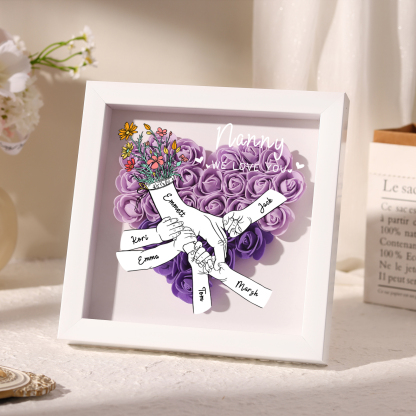 6 Names - Custom 3D Flower Shadow Plaque - Personalized Gift Decor with Names & Texts - Mother's Day, Grandma, Wife Plaque