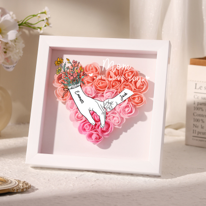 2 Names - Custom 3D Flower Shadow Box - Personalized Gift Decor with Names & Texts - Mother's Day, Grandma, Wife Gift
