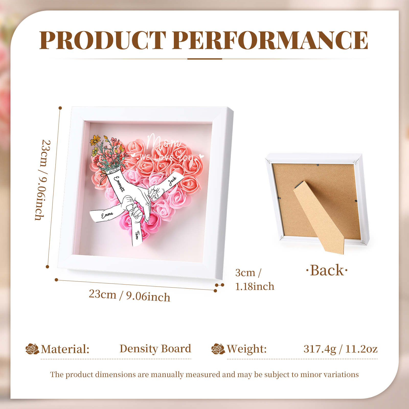 4 Names - Custom 3D Flower Shadow Plaque - Personalized Gift Decor with Names & Texts - Mother's Day, Grandma, Wife Plaque