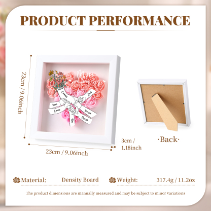 7 Names - Custom 3D Flower Shadow Plaque - Personalized Gift Decor with Names & Texts - Mother's Day, Grandma, Wife Plaque