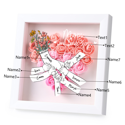 7 Names - Custom 3D Flower Shadow Plaque - Personalized Gift Decor with Names & Texts - Mother's Day, Grandma, Wife Plaque