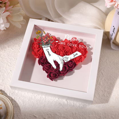 2 Names - Custom 3D Flower Shadow Plaque - Personalized Gift Decor with Names & Texts - Mother's Day, Grandma, Wife Plaque