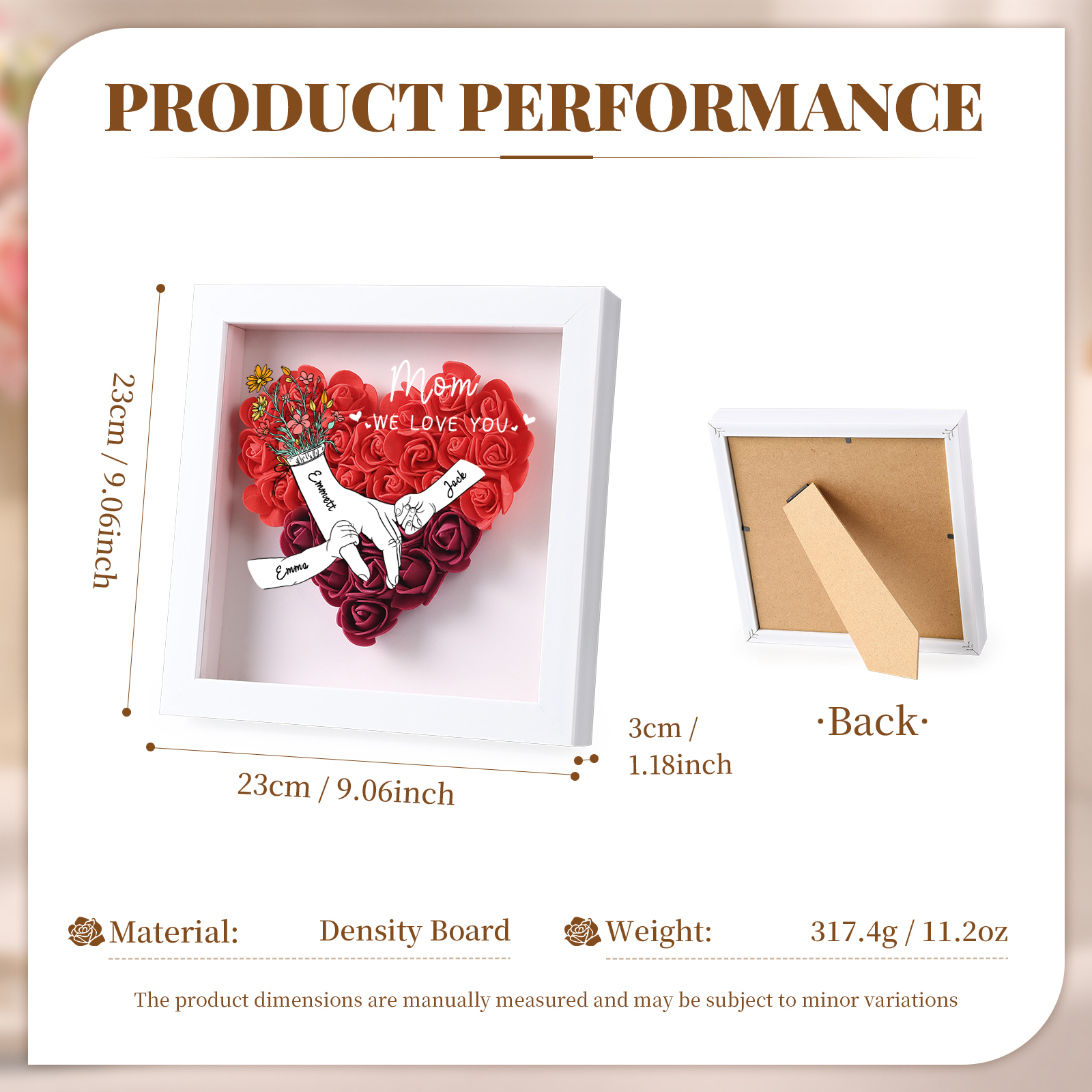 3 Names - Custom 3D Flower Shadow Plaque - Personalized Gift Decor with Names & Texts - Mother's Day, Grandma, Wife Plaque