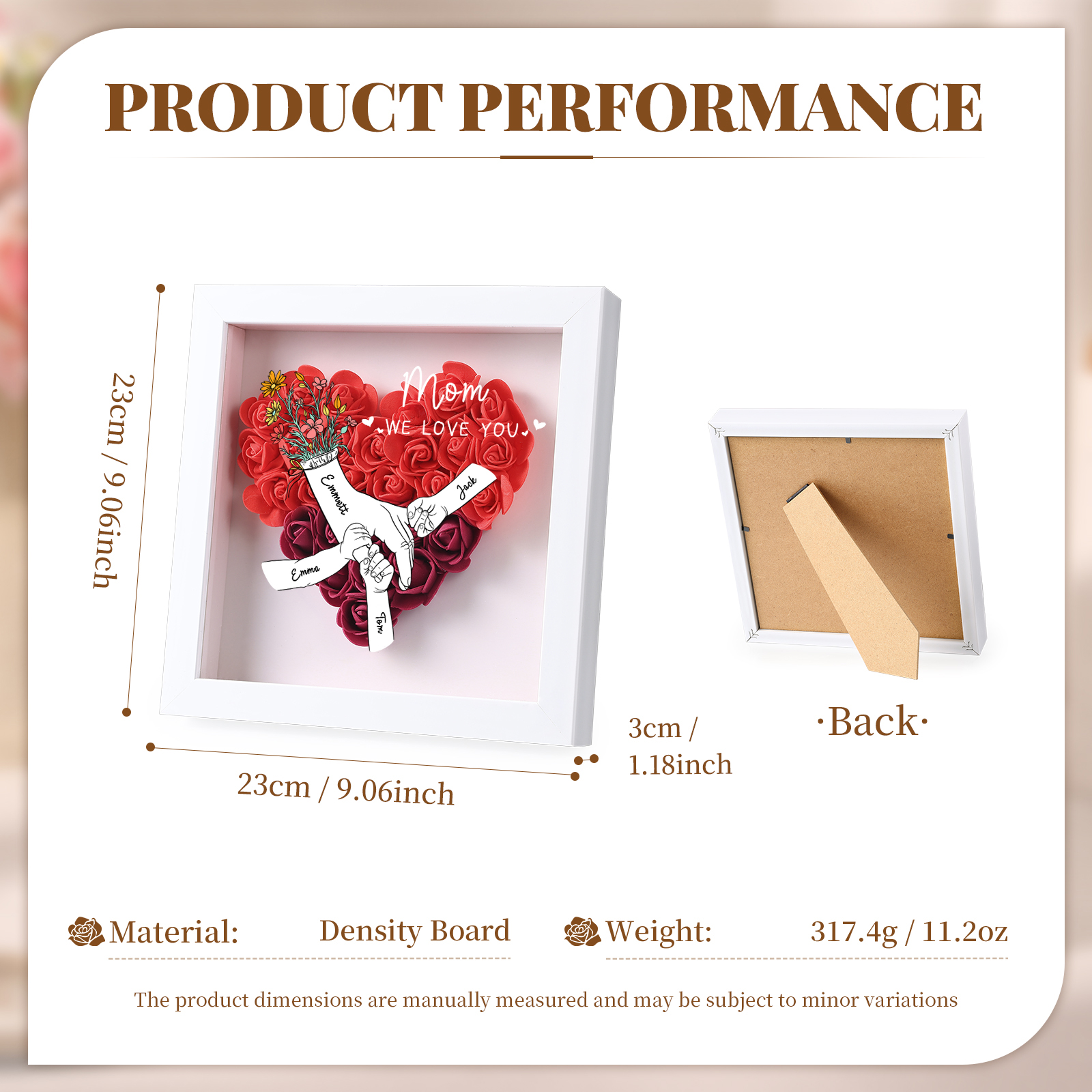 4 Names - Custom 3D Flower Shadow Plaque - Personalized Gift Decor with Names & Texts - Mother's Day, Grandma, Wife Plaque