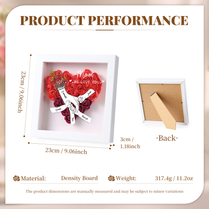 5 Names - Custom 3D Flower Shadow Plaque - Personalized Gift Decor with Names & Texts - Mother's Day, Grandma, Wife Plaque