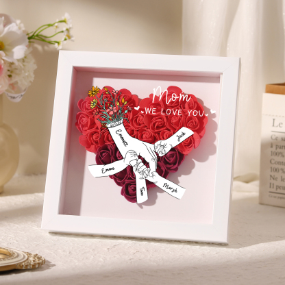 5 Names - Custom 3D Flower Shadow Plaque - Personalized Gift Decor with Names & Texts - Mother's Day, Grandma, Wife Plaque