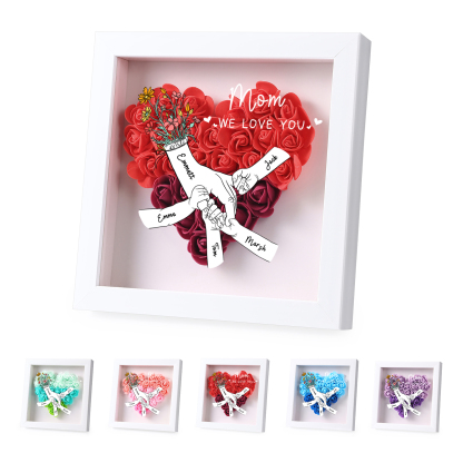 5 Names - Custom 3D Flower Shadow Plaque - Personalized Gift Decor with Names & Texts - Mother's Day, Grandma, Wife Plaque