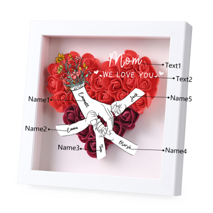 5 Names - Custom 3D Flower Shadow Plaque - Personalized Gift Decor with Names & Texts - Mother's Day, Grandma, Wife Plaque