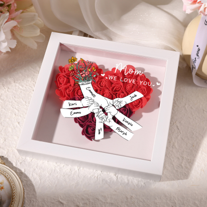 7 Names - Custom 3D Flower Shadow Plaque - Personalized Gift Decor with Names & Texts - Mother's Day, Grandma, Wife Plaque