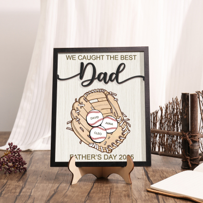 3 names - Personalized Baseball-Themed Father’s Day Plaque – Engraved Wooden Baseball Plaque with Names - Personalized Gift for Dad with Kids | Jessemade