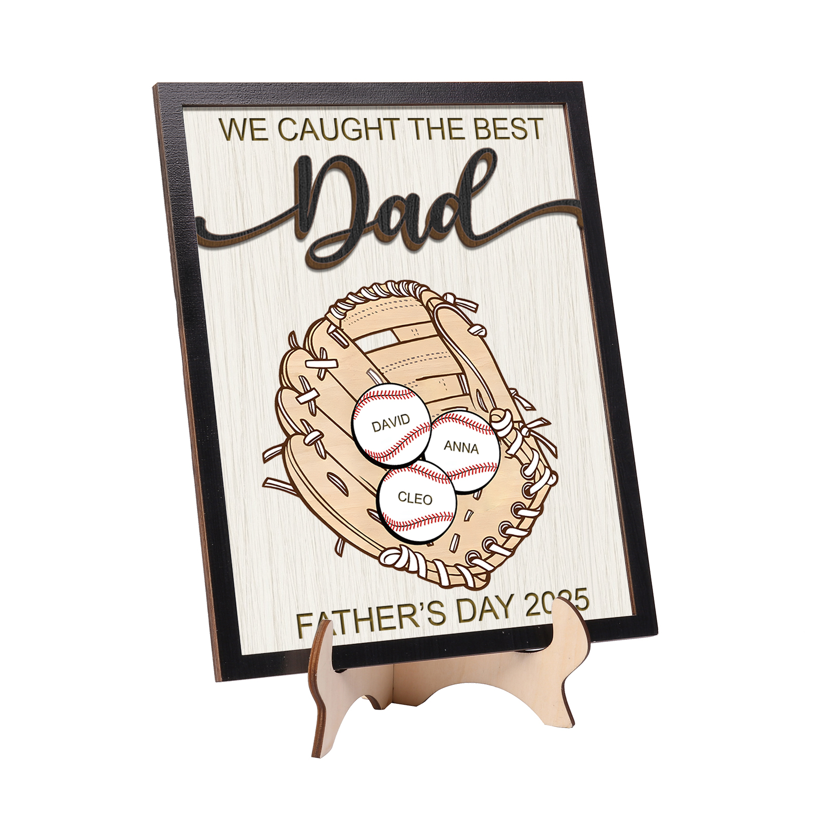 3 names - Personalized Baseball-Themed Father’s Day Plaque – Engraved Wooden Baseball Plaque with Names - Personalized Gift for Dad with Kids | Jessemade