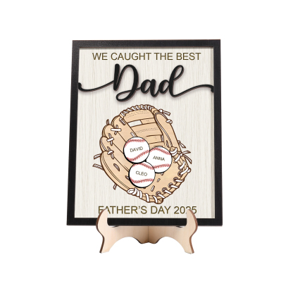 3 names - Personalized Baseball-Themed Father’s Day Plaque – Engraved Wooden Baseball Plaque with Names - Personalized Gift for Dad with Kids | Jessemade