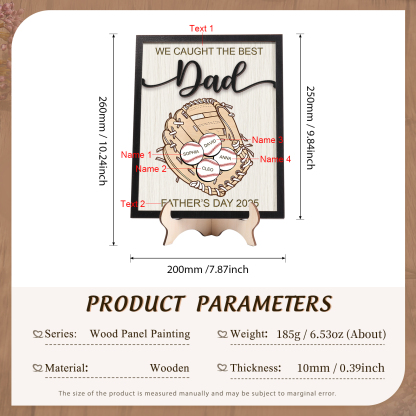 4 names - Personalized Baseball-Themed Father’s Day Plaque – Engraved Wooden Baseball Plaque with Names - Personalized Gift for Dad with Kids | Jessemade
