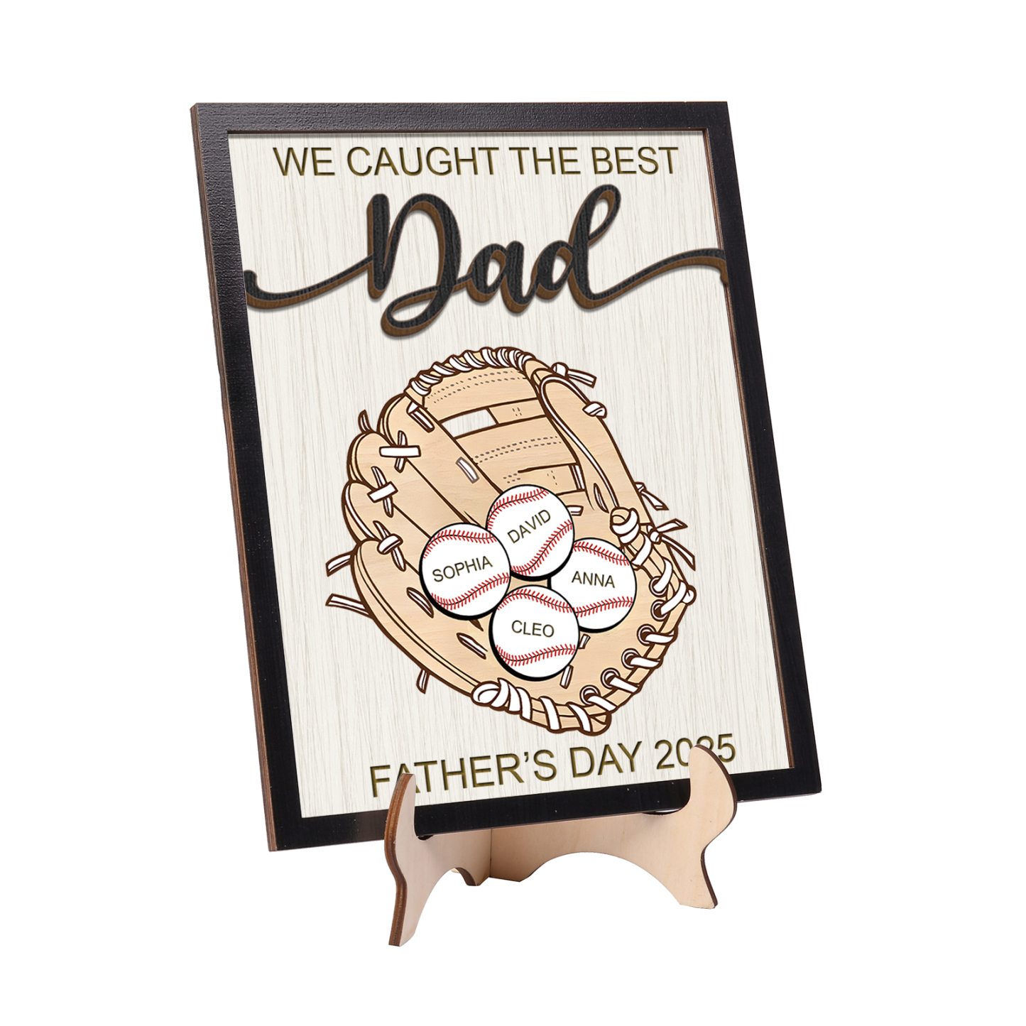 4 names - Personalized Baseball-Themed Father’s Day Plaque – Engraved Wooden Baseball Plaque with Names - Personalized Gift for Dad with Kids | Jessemade