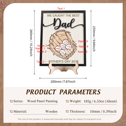 6 names - Personalized Baseball-Themed Father’s Day Plaque – Engraved Wooden Baseball Plaque with Names - Personalized Gift for Dad with Kids | Jessemade