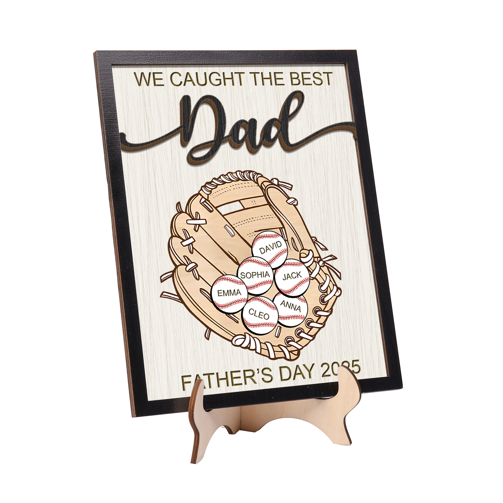 6 names - Personalized Baseball-Themed Father’s Day Plaque – Engraved Wooden Baseball Plaque with Names - Personalized Gift for Dad with Kids | Jessemade