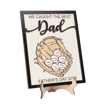 6 names - Personalized Baseball-Themed Father’s Day Plaque – Engraved Wooden Baseball Plaque with Names - Personalized Gift for Dad with Kids | Jessemade