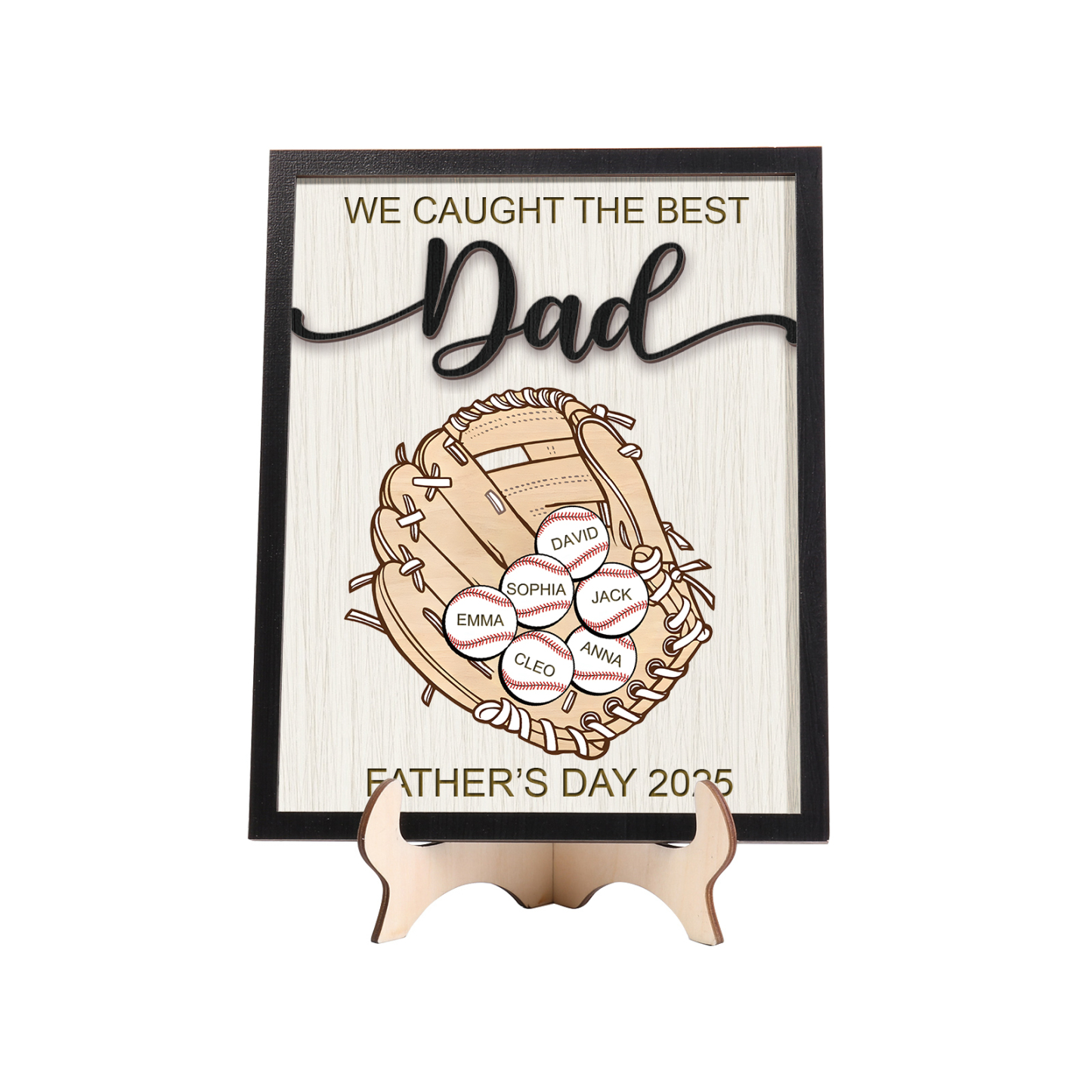 6 names - Personalized Baseball-Themed Father’s Day Plaque – Engraved Wooden Baseball Plaque with Names - Personalized Gift for Dad with Kids | Jessemade