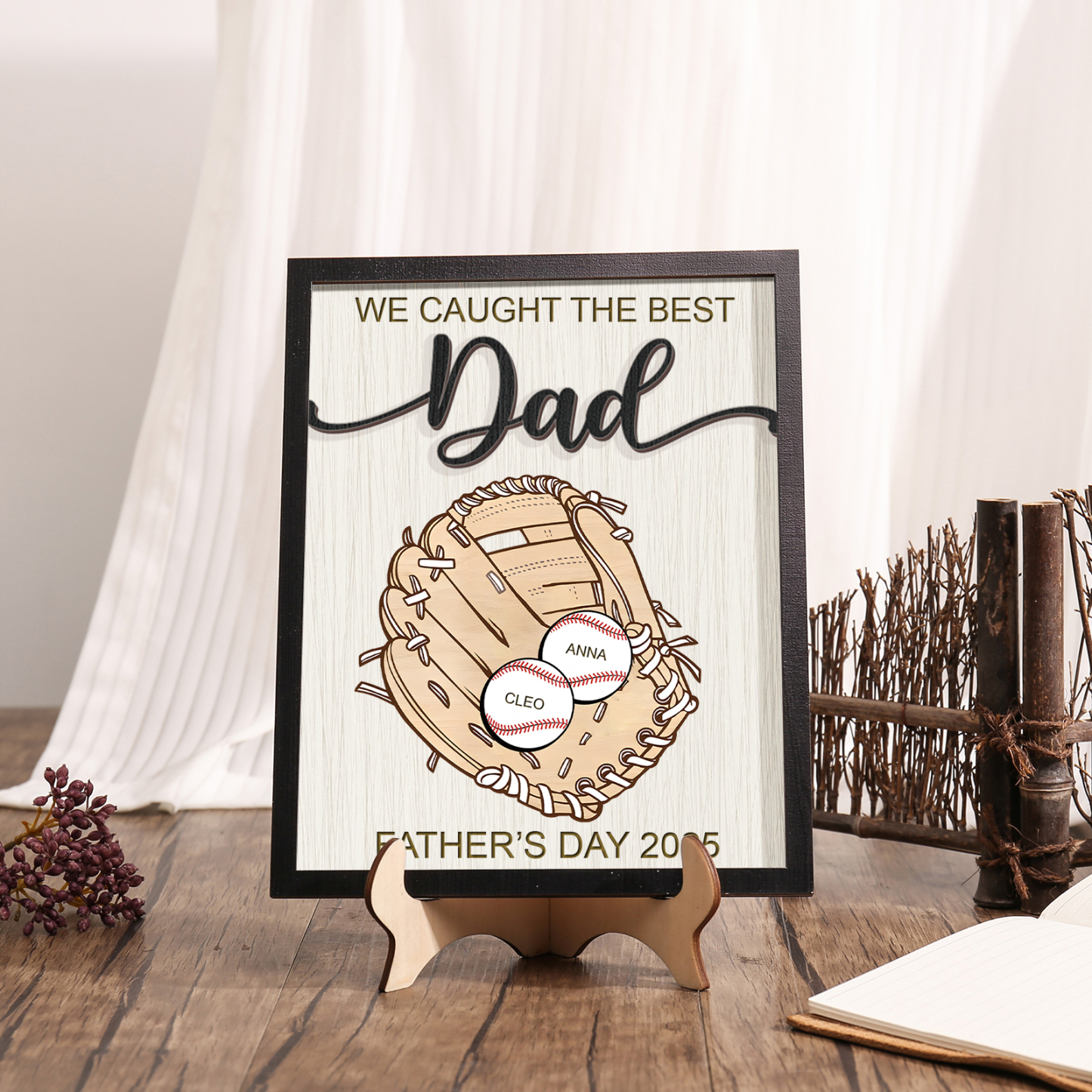 Personalized Baseball-Themed Father’s Day Plaque – Engraved Wooden Baseball Plaque with Names - Personalized Gift for Dad with Kids | Jessemade