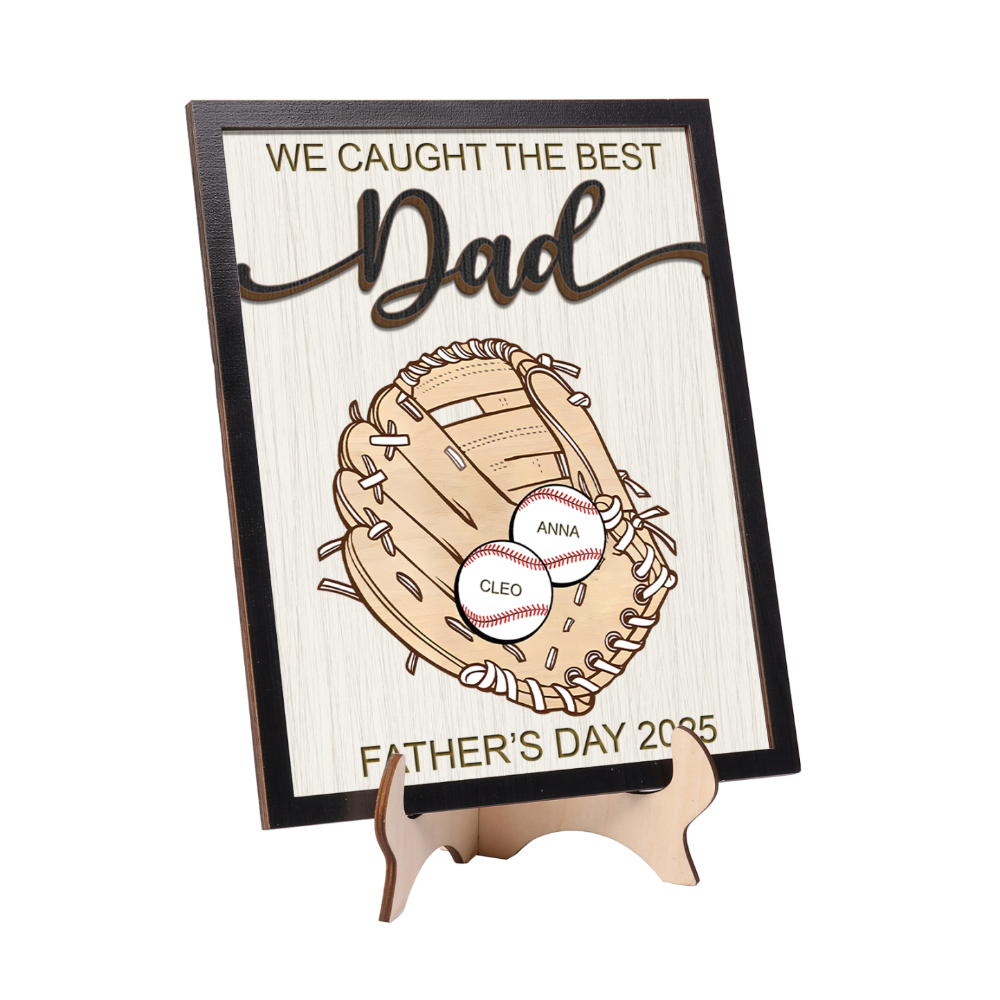Personalized Baseball-Themed Father’s Day Plaque – Engraved Wooden Baseball Plaque with Names - Personalized Gift for Dad with Kids | Jessemade