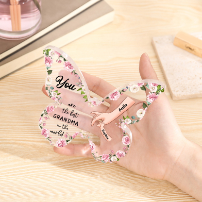 2 Names - Personalized Butterfly Acrylic Plaque for Mom- Custom Gift with Multiple Names and Texts for Mother's Day