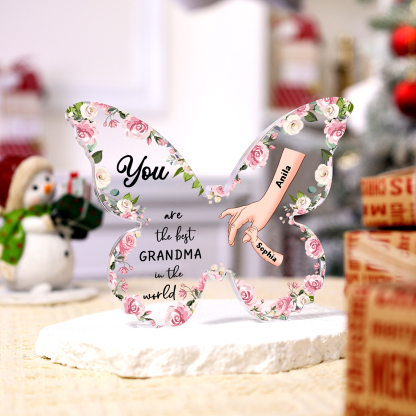 2 Names - Personalized Butterfly Acrylic Plaque for Mom- Custom Gift with Multiple Names and Texts for Mother's Day