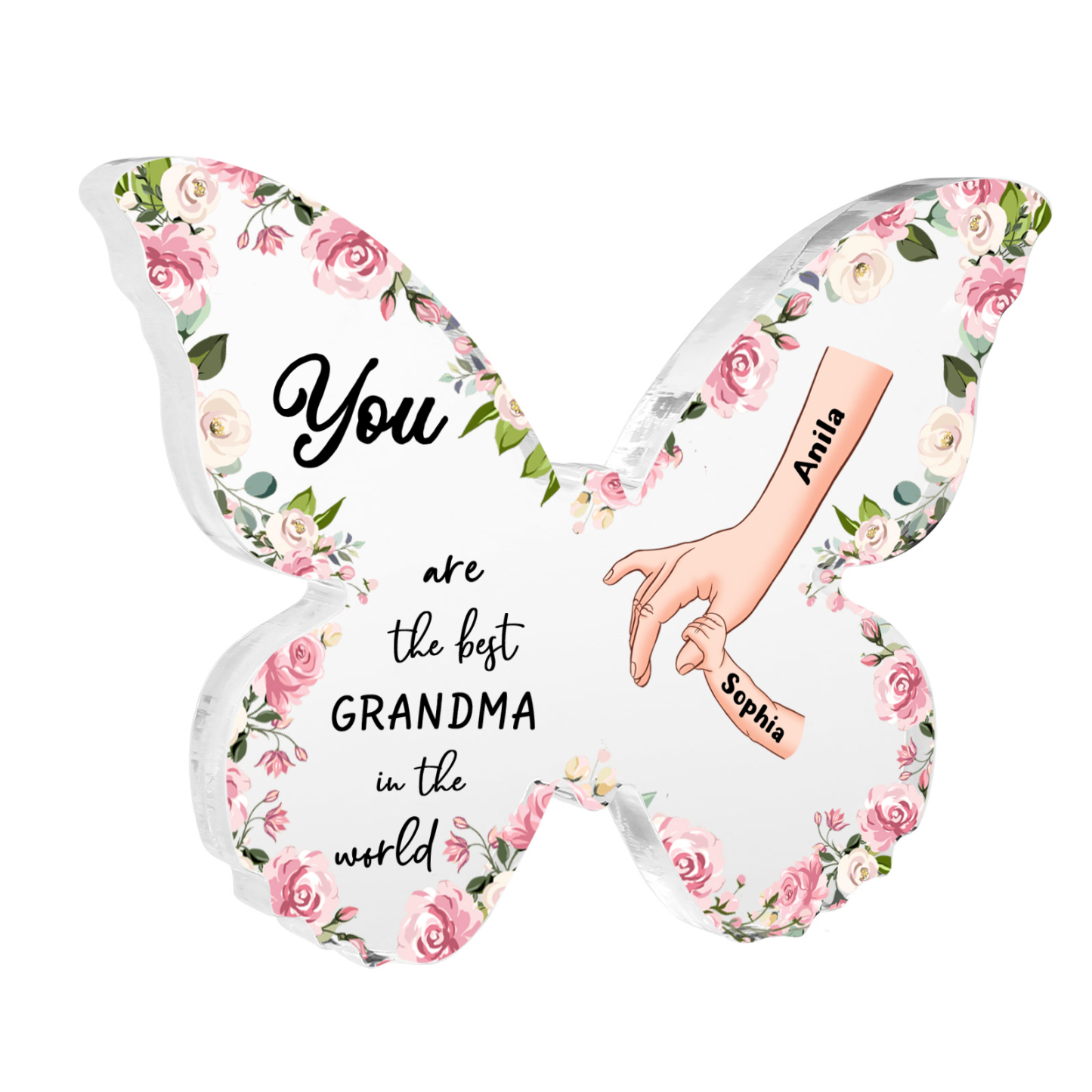 2 Names - Personalized Butterfly Acrylic Plaque for Mom- Custom Gift with Multiple Names and Texts for Mother's Day