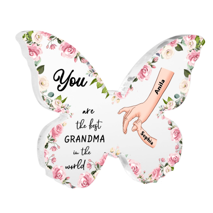 2 Names - Personalized Butterfly Acrylic Plaque for Mom- Custom Gift with Multiple Names and Texts for Mother's Day