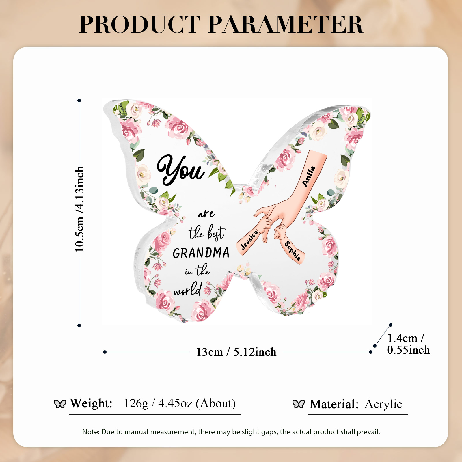 3 Names - Personalized Butterfly Acrylic Plaque for Mom- Custom Gift with Multiple Names and Texts for Mother's Day
