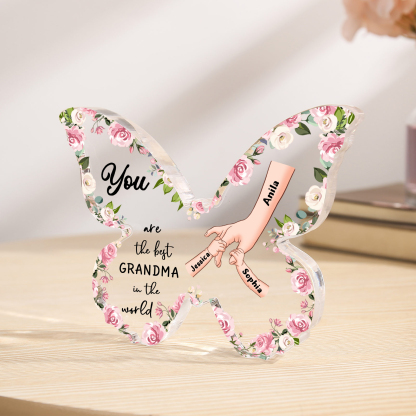 3 Names - Personalized Butterfly Acrylic Plaque for Mom- Custom Gift with Multiple Names and Texts for Mother's Day