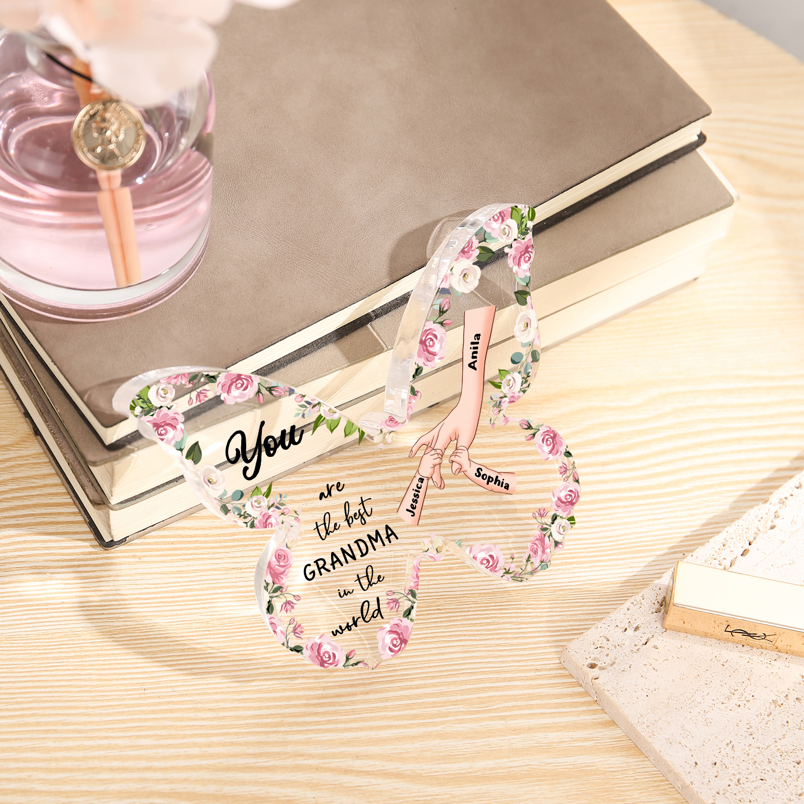 3 Names - Personalized Butterfly Acrylic Plaque for Mom- Custom Gift with Multiple Names and Texts for Mother's Day