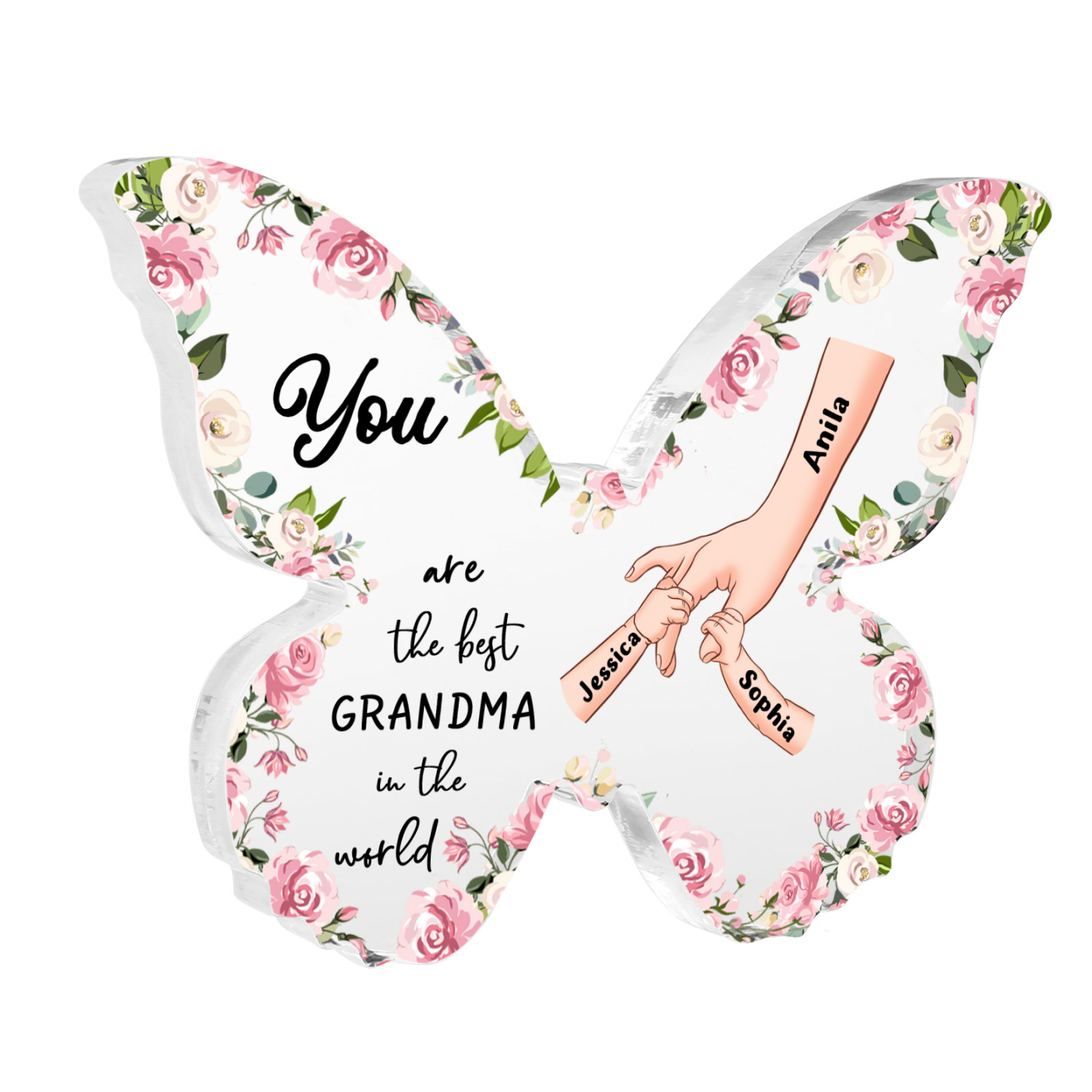 3 Names - Personalized Butterfly Acrylic Plaque for Mom- Custom Gift with Multiple Names and Texts for Mother's Day