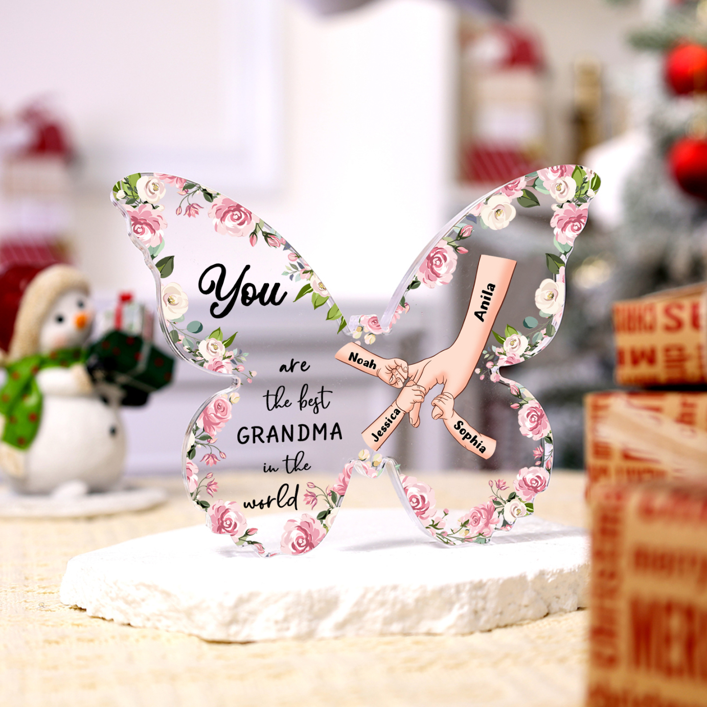 4 Names - Personalized Butterfly Acrylic Plaque for Mom- Custom Gift with Multiple Names and Texts for Mother's Day